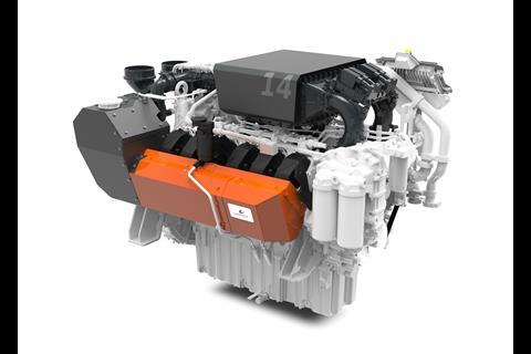 The high-speed Wärtsilä 14 engine complies with the stringent EU Stage V emissions standard for inland waterway vessels. (Copyright: Wärtsilä Corporation)